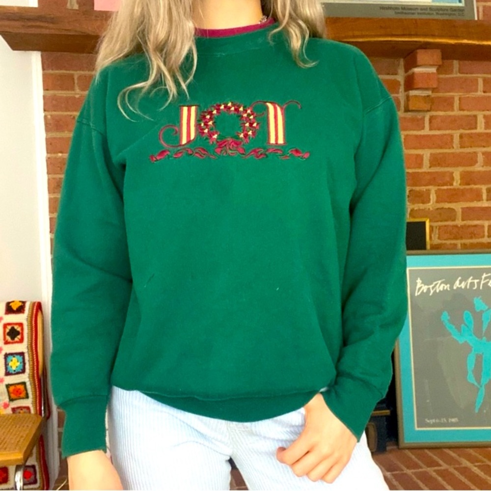 Joy VINTAGE Double layer collar mockneck holiday crew neck sweater